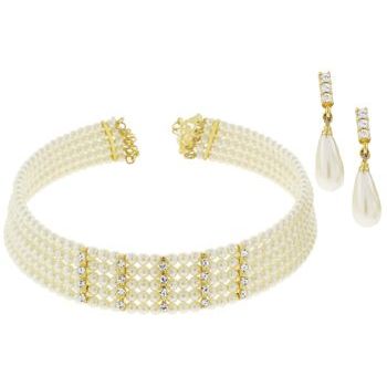 Karen Marie - Bridal Collection - Pearl & Crystal Choker and Earring Set (Set of 3 pieces)