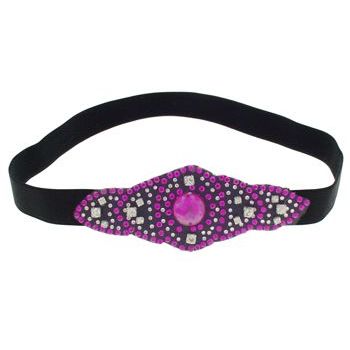 SBNY Accessories - Mardi Gras Inspired Bead and Gemstone Stretch Headband - Fuchsia