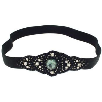 SBNY Accessories - Mardi Gras Inspired Bead and Gemstone Stretch Headband - Black Diamond