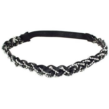 SBNY Accessories - Reversible Peek A Boo Braided Chain Leather Stretch Headband - Raven Black
