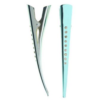 HB HairJewels - Lucy Collection - Pastel Metallic Crystal Encrusted Banana Clips - Light Blue (Set of 2)