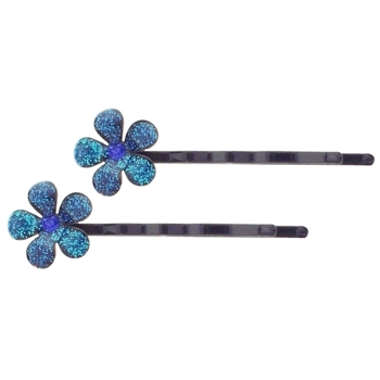 Smoothies - Glitter Flower Bob Pins - Blue