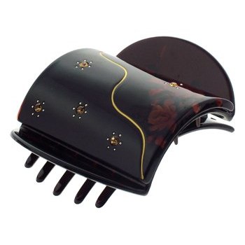 Karen Marie - Oriental Flat Claw - Wavy Split w/Crystals & Clay Flowers (1)