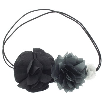 Smoothies - Thin Double Headband with Silk Flowers - Black