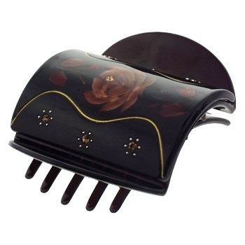 Karen Marie - Oriental Flat Claw - Clay Flowers and Wavy Gold Lines (1)