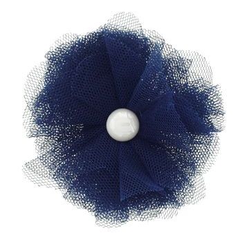 SBNY Accessories - Lace Mini Flower with Pearl Center Hair Clip/Pin - Navy Blue