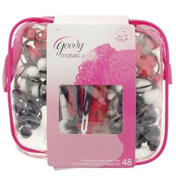 Goody - Mosaic Girls - Twin Bead Ponytailers & Hinge Barrettes Combo Pack - Red, White & Blue (Set of 48)