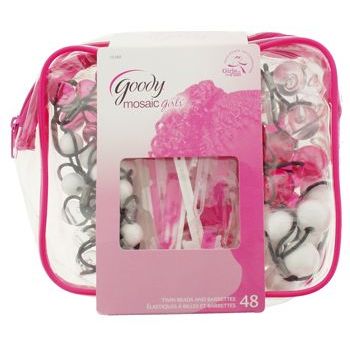 Goody - Mosaic Girls - Twin Bead Ponytailers & Hinge Barrettes Combo Pack - Pink, White & Clear (Set of 48)