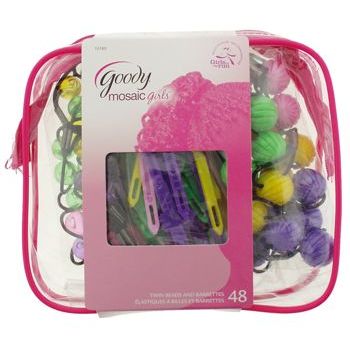 Goody - Mosaic Girls - Twin Bead Ponytailers & Hinge Barrettes Combo Pack - Pink, Green, Purple & Yellow (Set of 48)