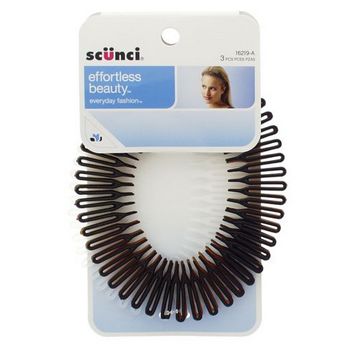 Scunci - Stretchy Comb Band - Tort, Black & Frosted White (Set of 3)