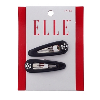Elle & Elle Girl - Medium Contour Clips w/Rhinestones - Black (Set of 2)
