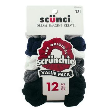 Scunci - Scrunchies - 12 Pk - Assorted Colors (Black-Grey-White-Navy)