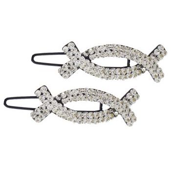 Medusa's Heirlooms - Crystal Oval X Clips - White (Set of 2)