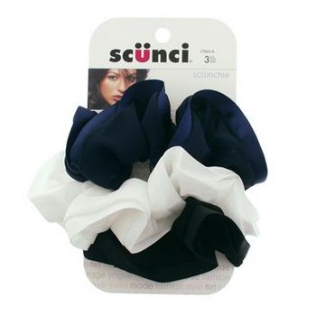 Scunci - Double Georgette Satin Edge Scrunchies - 3 Pk - Black, Navy, White