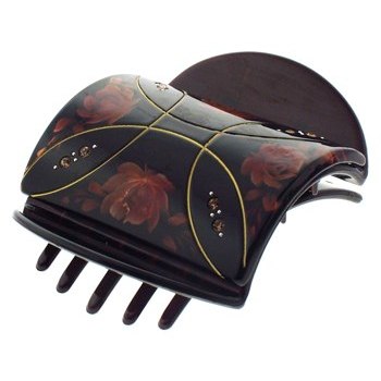 Karen Marie - Oriental Flat Claw - Gold Loops w/Clay Flowers(1)