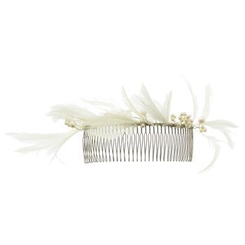 Balu - Extra Large Feather & Pearl Hair Comb - White (1)