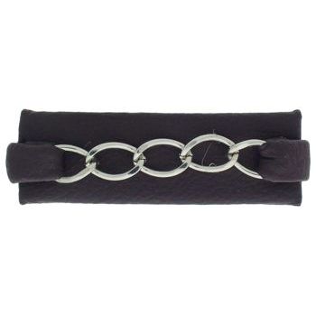 Balu - Leather Inspired Barrette - Brown w/Chain Link (1)