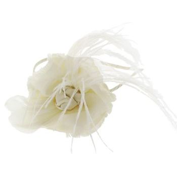 Balu - Skinny Headband w/Silk Flower & Feathers - Ivory (1)
