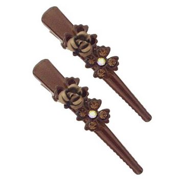 Karen Marie - Mini Crystal Rose Condor Clip - Brown (set of 2)