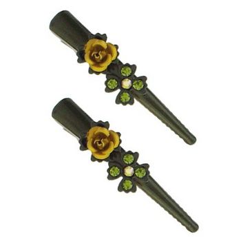 Karen Marie - Mini Crystal Rose Condor Clip - Moss Green (set of 2)