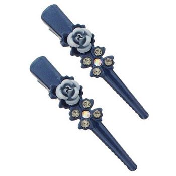 Karen Marie - Mini Crystal Rose Condor Clip - Steel Blue (set of 2)