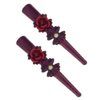 Karen Marie - Mini Crystal Rose Condor Clip - Burgundy (set of 2)