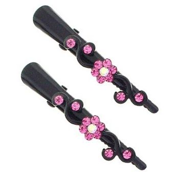 Karen Marie - Mini Crystal Flower Condor Clip - Pink/Black (set of 2)