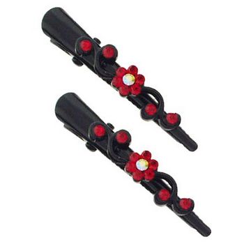 Karen Marie - Mini Crystal Flower Condor Clip - Red/Black (set of 2)