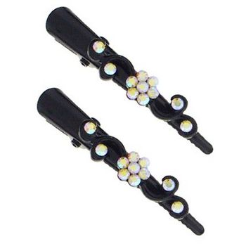 Karen Marie - Mini Crystal Flower Condor Clip - White AB/Black (set of 2)