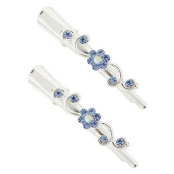 Karen Marie - Mini Crystal Flower Condor Clip - Blue/Silver (set of 2)