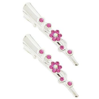 Karen Marie - Mini Crystal Flower Condor Clip - Pink/Silver (set of 2)