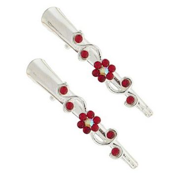 Karen Marie - Mini Crystal Flower Condor Clip - Red/Silver (set of 2)