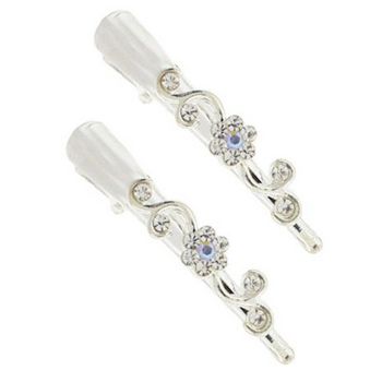 Karen Marie - Mini Crystal Flower Condor Clip - White/Silver (set of 2)