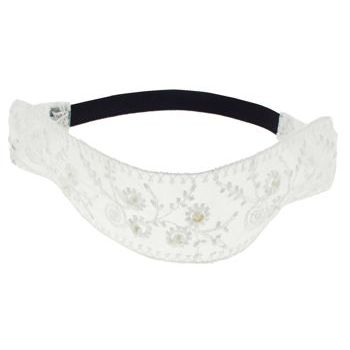 HB HairJewels - Lucy Collection - Lace, Sequin & Embroidery Stretch Bandeau Headband - Ivory White (1)