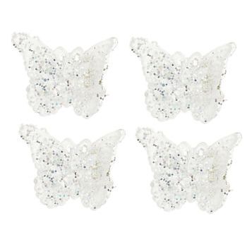 HB HairJewels - Lucy Collection - Petite Glitter Butterfly Clips -  White (Set of 4)