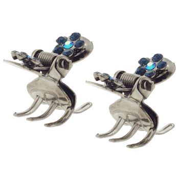 HB HairJewels - Lucy Collection - Extra Petite Crystal Daisy Claw Clips - Dark Blue (Set of 2)