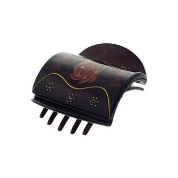 Karen Marie - Small Oriental Flat Claw - Clay Flowers and Wavy Gold Lines (1)