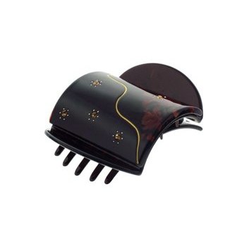 Karen Marie - Small Oriental Flat Claw - Wavy Split w/Crystals & Clay Flowers (1)