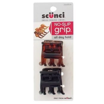 Scunci - No Slip Grip - Chunky Rib Claw - Black & Tort (Set of 2)