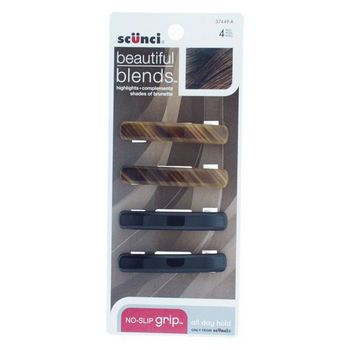 Scunci - No Slip Grip - No Damage Barrettes - Brunette (Set of 4)