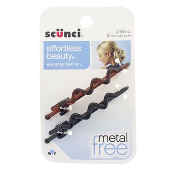 Scunci - Metal Free Barrettes - Zig Zag - Black & Tort (Set of 2)