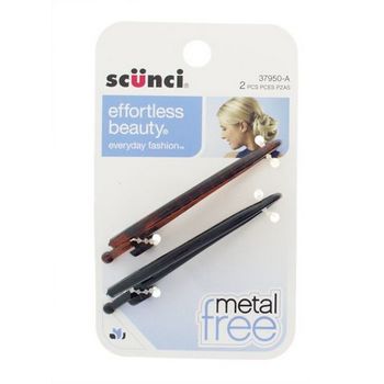 Scunci - Metal Free Barrettes - Straight Line - Black & Tort (Set of 2)