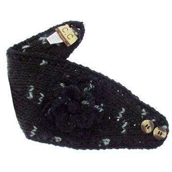 SOHO BEAT - Knitted Winterband with Flower - Midnight Black