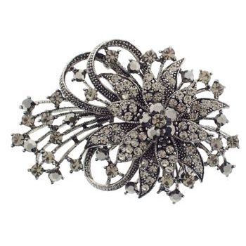 Karen Marie - Vintage Crystal Flower & Ribbon Brooch - Smoke (1)