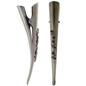 HB HairJewels - Crystal Daisy Vine Banana Clips - Black/Dark Silver (Set of 2)