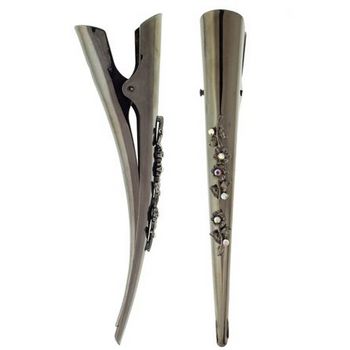 HB HairJewels - Crystal Daisy Vine Banana Clips - White AB/Dark Silver (Set of 2)