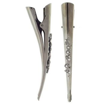 HB HairJewels - Crystal Daisy Vine Banana Clips - White/Dark Silver (Set of 2)