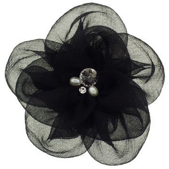 SOHO BEAT - Tea Party Collection - Large Chiffon Rose Clip & Brooch - Jet Black (1)