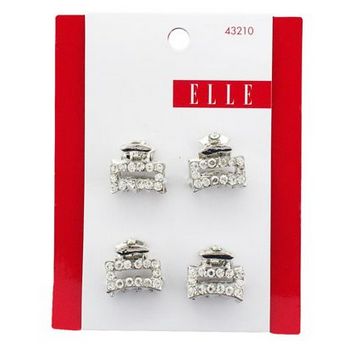 Elle & Elle Girl - Mini Cut-Out Crystal Claw Clips - Silver (Set of 4)