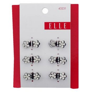Elle & Elle Girl - Mini Flower Jaw Clips - Black/White Diamond (Set of 6)